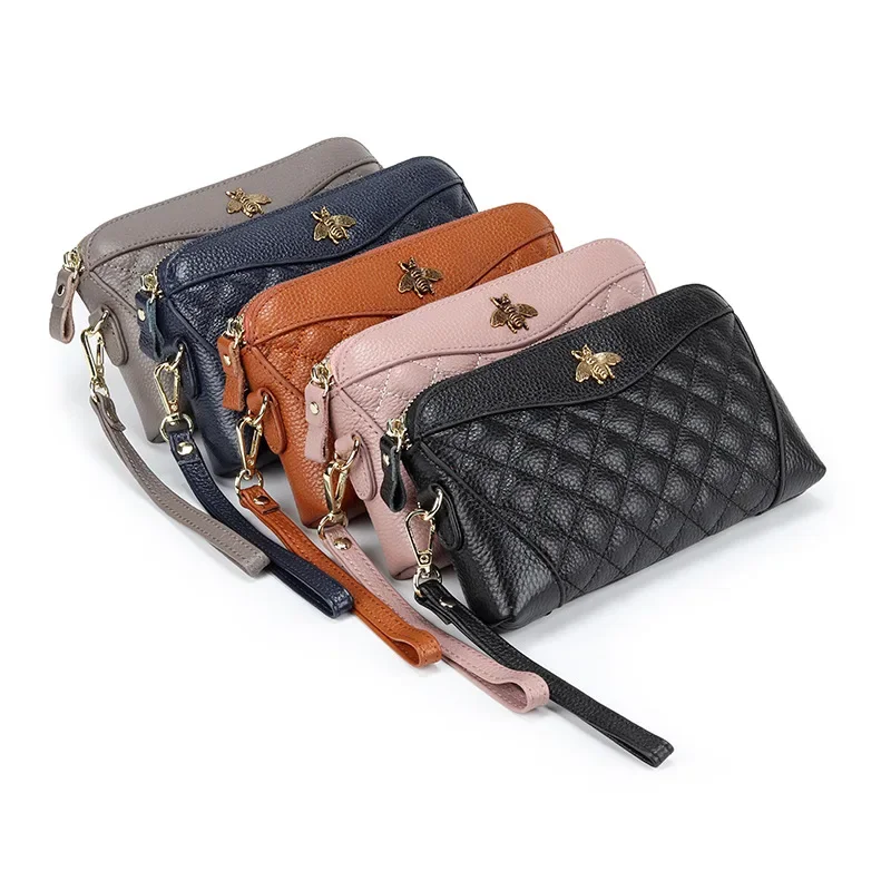 Women Genuine Cowhide Leather Clutch Simple Long Wallet for Mum Gift Cellphone Small Item Holder Soft Real Leather Handbag 7Z