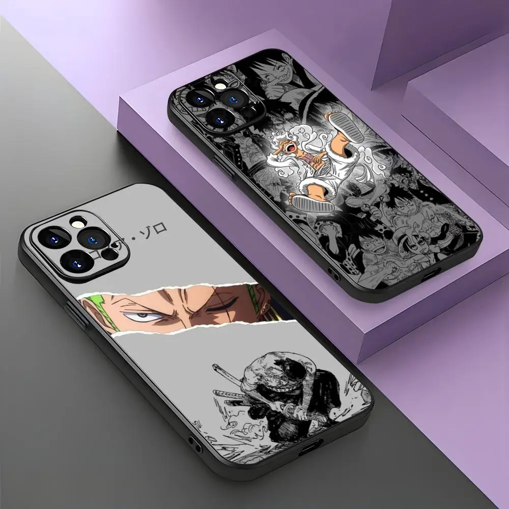 Funda de teléfono Comic One P-Pieces Luffs Zoro para iPhone 15 14 13 12 11 X XR XSMAX 8 7 Plus Mini Pro Max, funda de teléfono negra suave