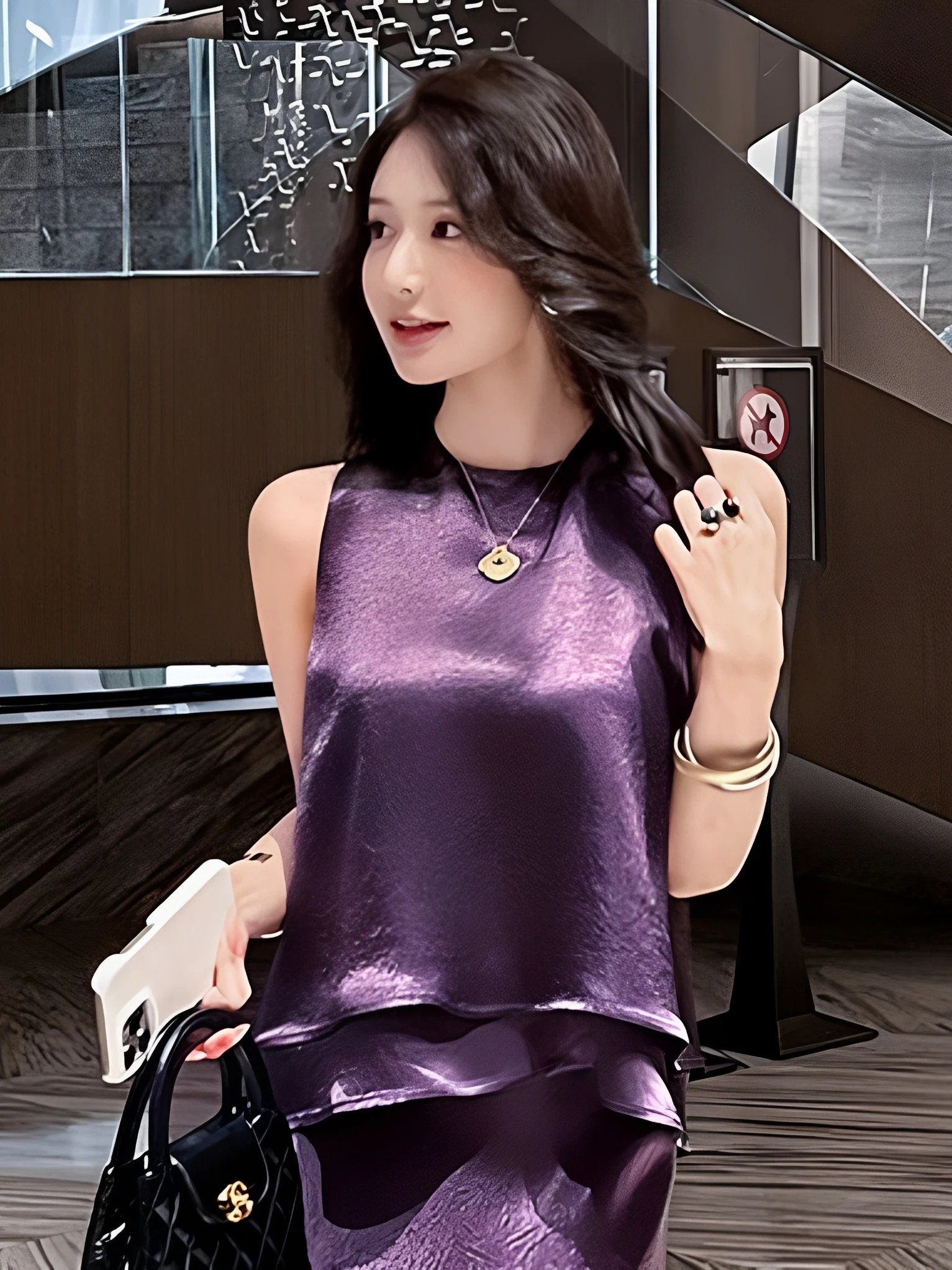 

Elegant Purple Satin Half Skirt Set Women's Fashion Pure Color Summer New Arrival Luxury Feelings Two-Piece Suit for Ladies