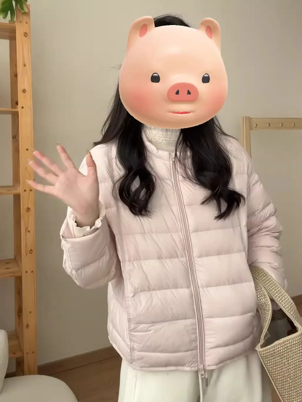

Fashionable round Neck Pink Cotton Jacket Women's Casual Stylish Sweet Match All Winter New Arrival Outerwear