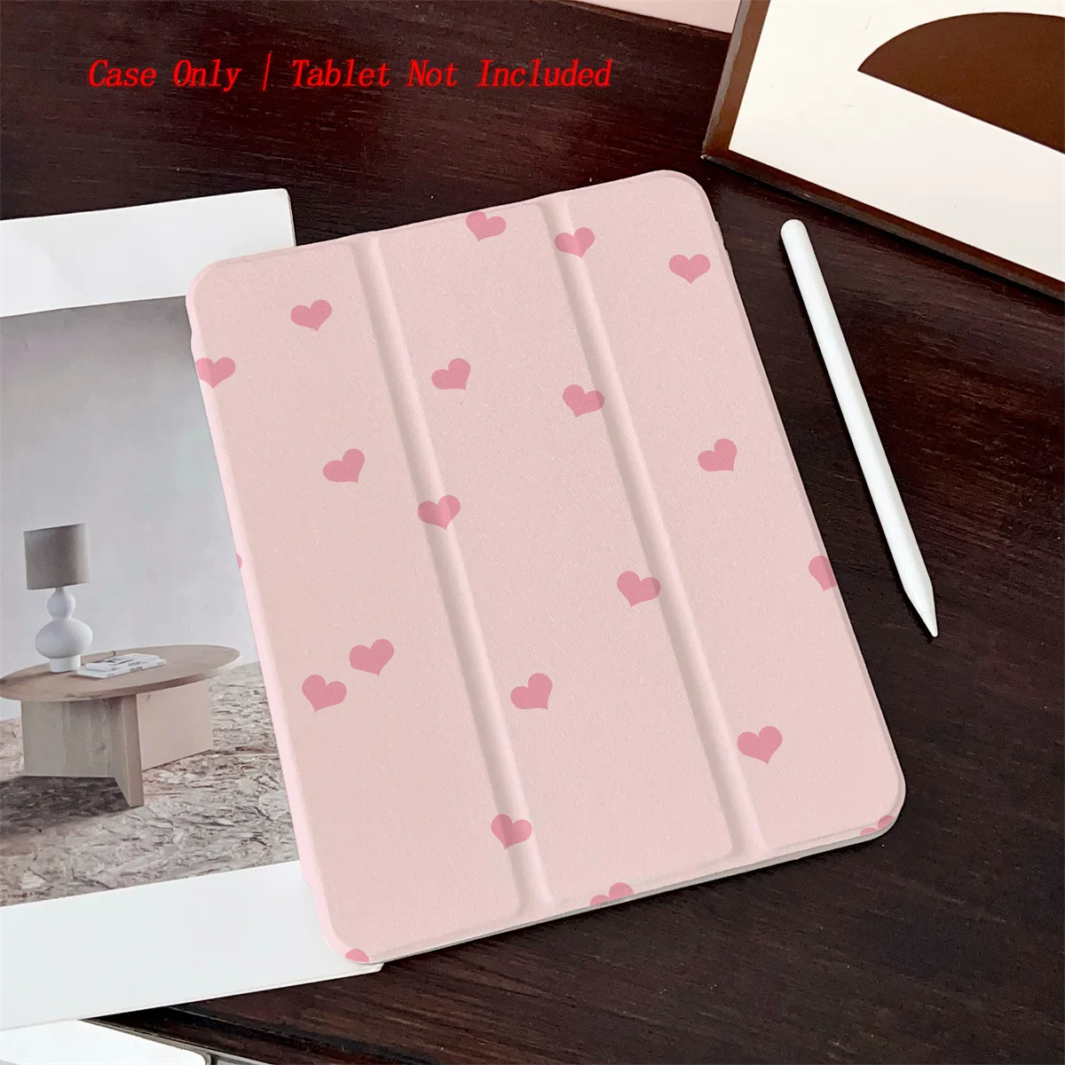 

Romantic Light Pink Background Hot Pink Hearts Print iPad Cover For Apple iPad 10th Gen Pro 11 Air 4 Mini 6 Protective Case