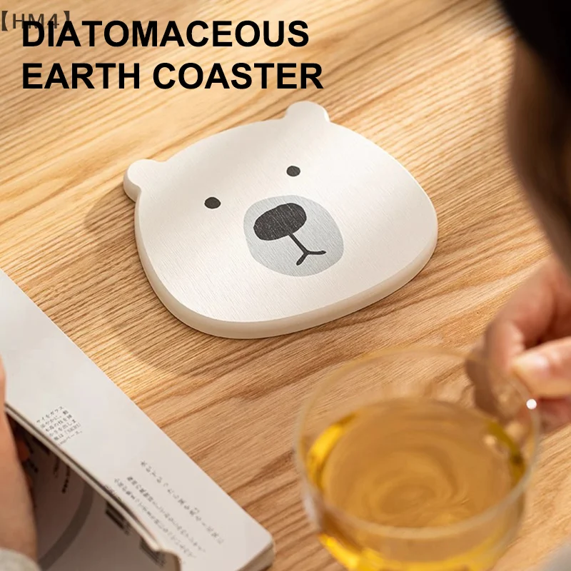 〔HM4〕Cute Animal Coaster Diatomite Circular Water Cup Mat Heat-insulating Anti Slip Kitchen Water Absorbing Mat