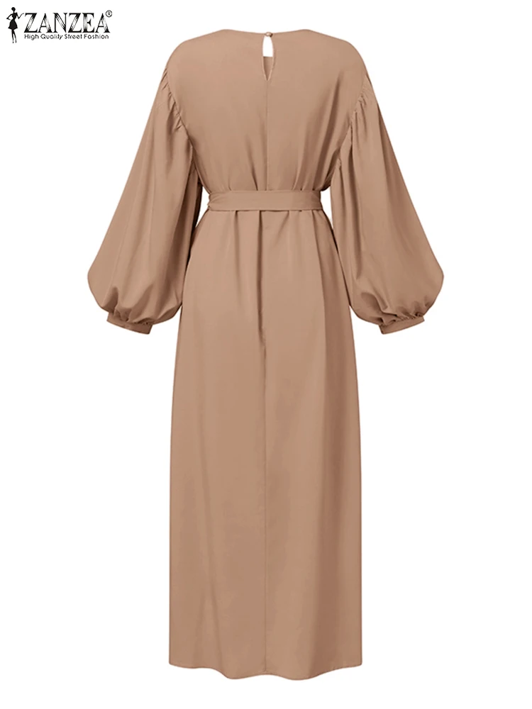 ZANZEA-vestido longo muçulmano para mulheres, abaya, vestido maxi com renda, manga comprida, gola O, vestido elegante do Ramadã, moda primavera, 2024