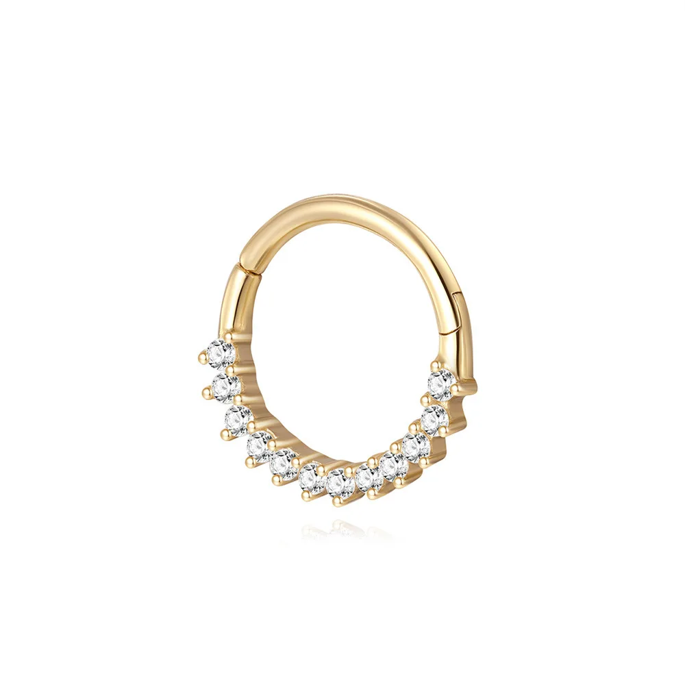 

14K Solid Yellow Gold Hoop Ring Popular Body Jewelry Zircon Seamless Ring Cartilage Earrings Wedding Engagement
