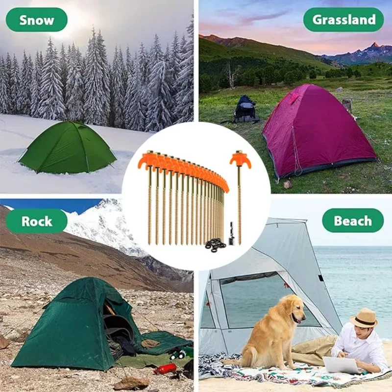 4/8x Screw in Tent Stakes Ground Pegs Metal Camping Tent Pegs for Tent Tarp Backyard Canopies Outdoor Gardening