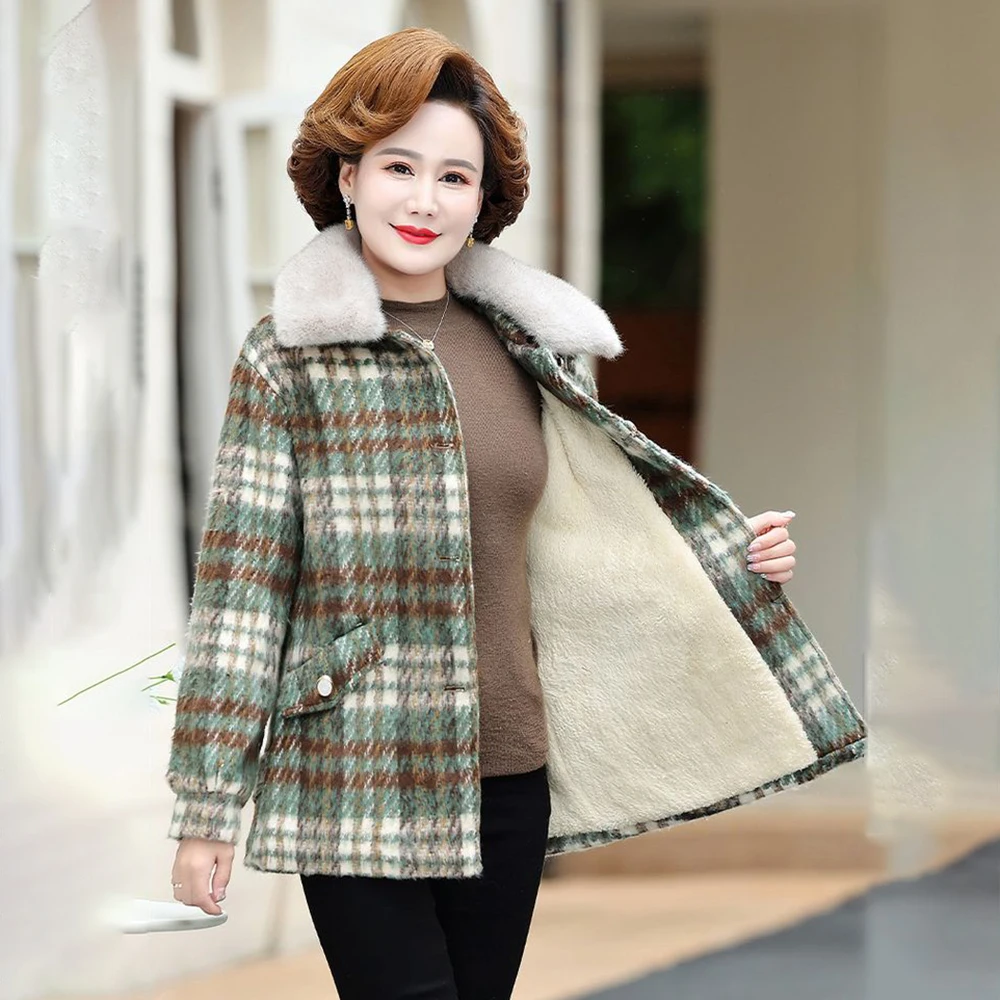 Lovepeapomelo Traf Coat Plaid Regular Polyester Pockets High Street Senior Wool Blends Woman Clothing New Product