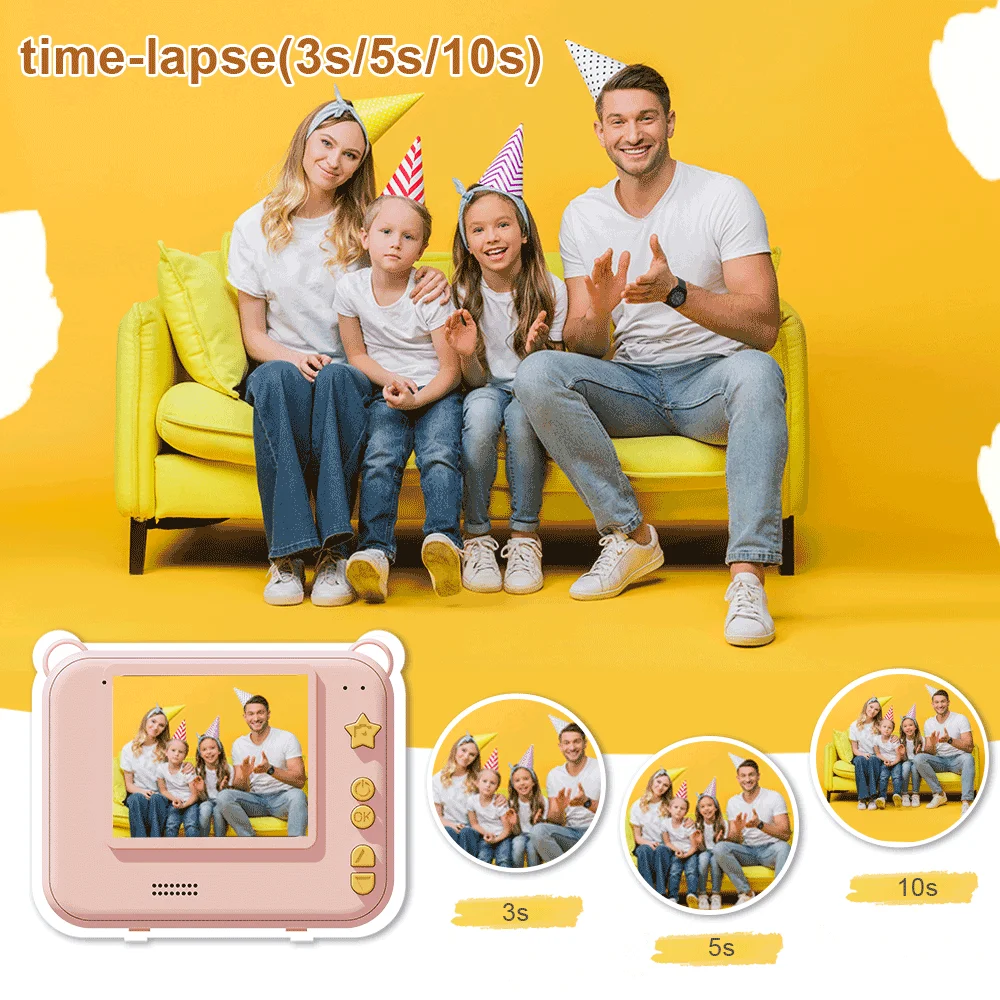 Instant Print Camera, Digital Zero Ink Camera with 3 Rolls of Printing Paper, Christmas Halloween Gift for Girls and Boys