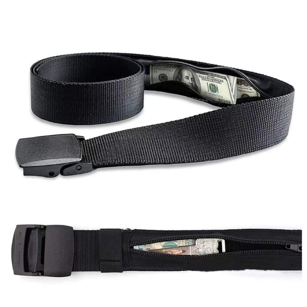 Nylon Webbing Waist Belt With Anti-Theft Hidden Money Bag Invisible Wallet Mens Casual