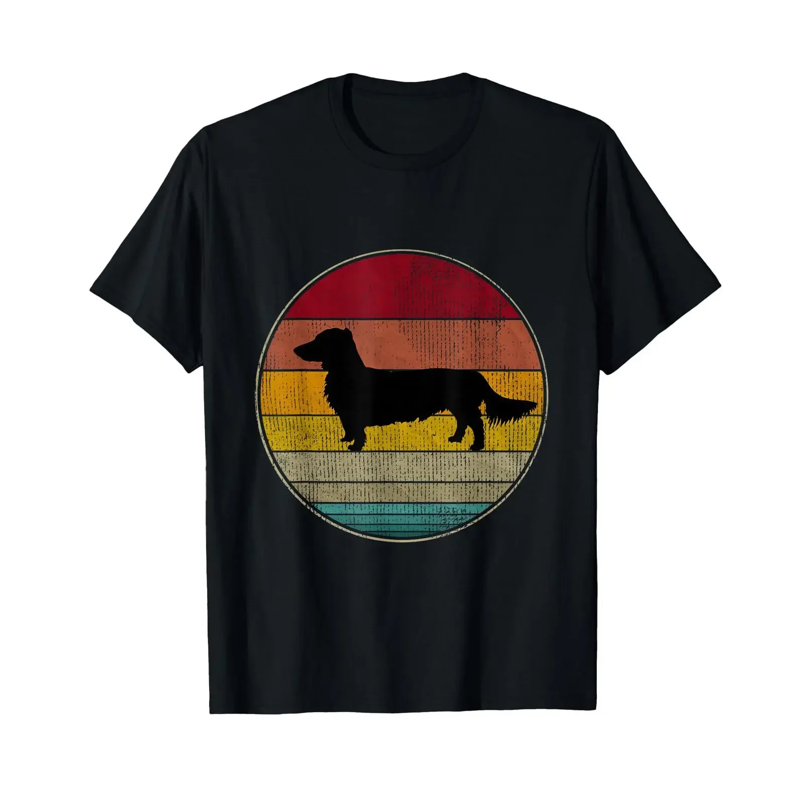 Long Haired Dachshund Dog Silhouette Pet Lover Vintage Retro T Shirt vintage Washed Slightly Stretched Comfortable Soft fashion