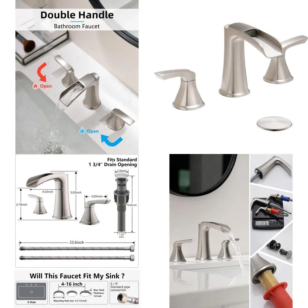 

Трехпозиционный смеситель для раковины с 8 отверстиями, матовый никель, с изливом-водопадом и выдвижным сливным клапаном