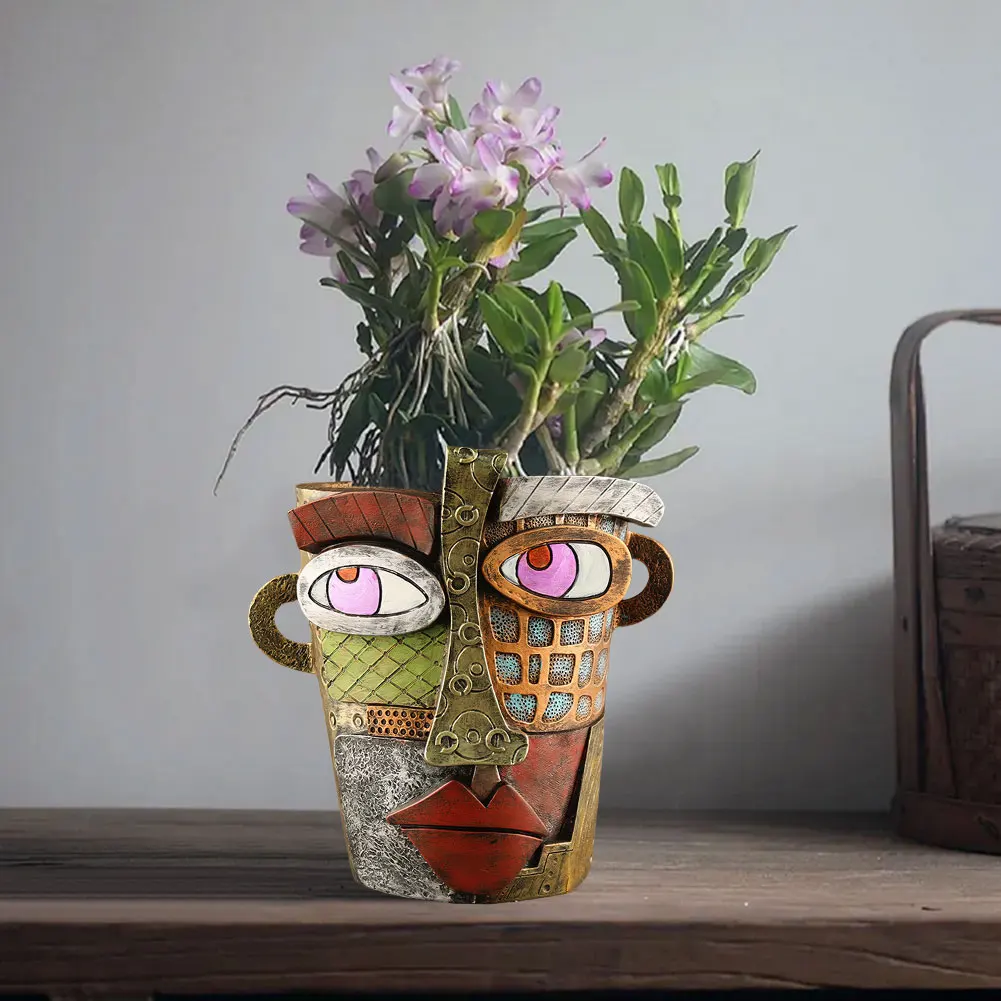 Abstrakter Blumentopf aus Kunstharz mit lustigem Gesicht, farbenfroher Schönheits-Gesichts-Blumentopf für den Außenbereich, Garten, Heim, Kunstdekoration – Detail 7