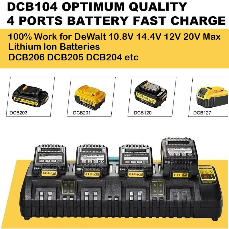 DCB104 Battery Charger 4 Port 3A For Dewalt Battery 10.8V 12V 14.4V 18V 20V DCB200 DCB101 DCB115 DCB107 DCB105 fast charging