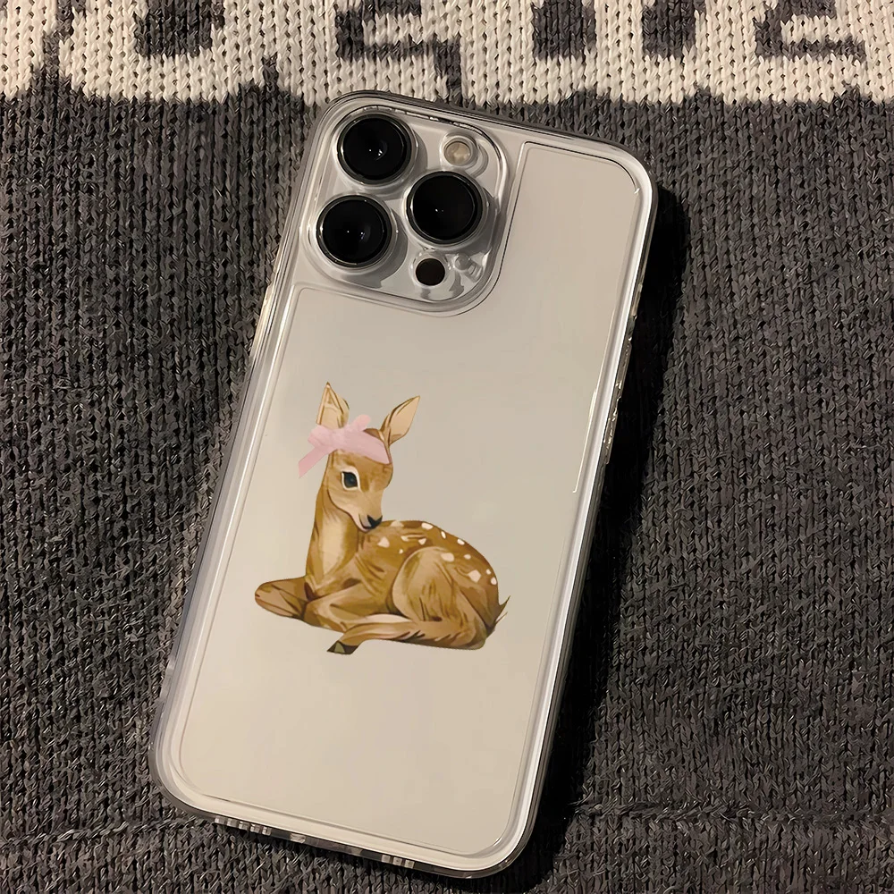 

Cute Bow Deer Cat Phone Case For iPhone 17 16 15 11 12 14 13 Pro Max Mini XS XR 7 Plus 17E Shockproof Transparent Cover Fundas