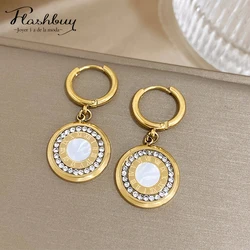 Flashbuy Luxury Women‘s Stainless Steel Rhinestone Roman Numeral Drop Earrings For Women Elegant Statement Fashion Accessories