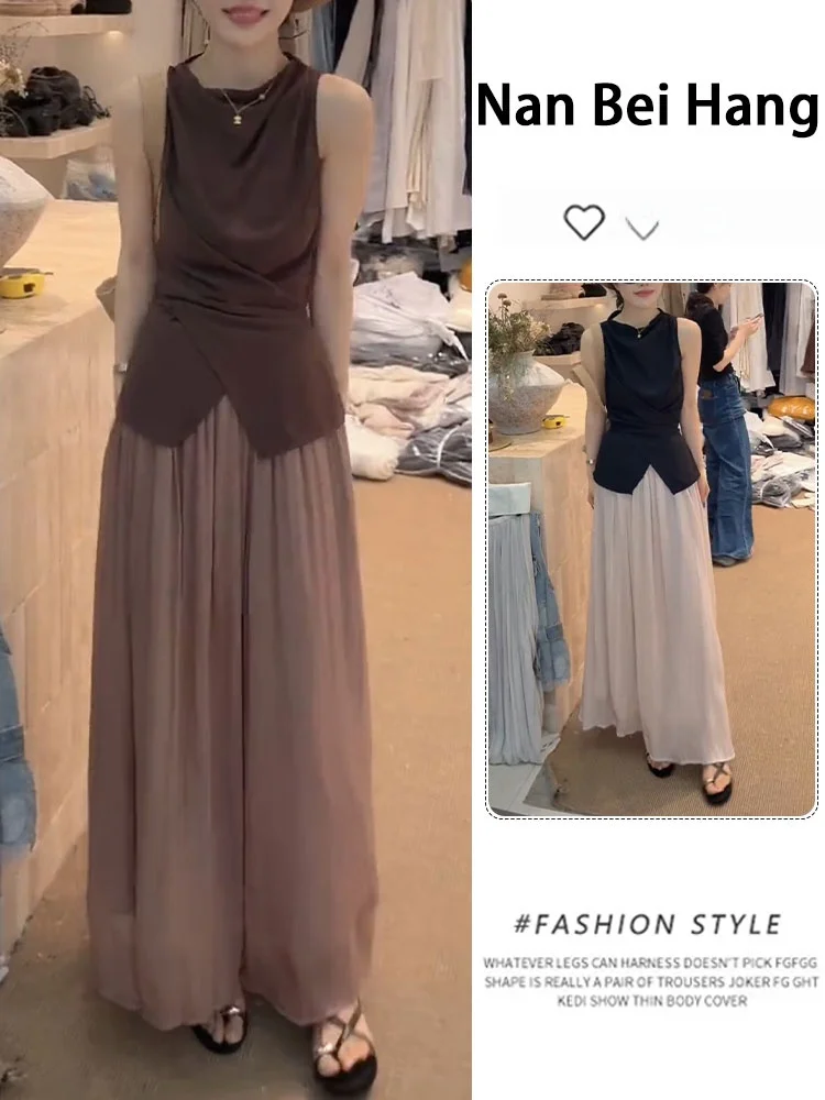 

Summer 2026 Fashion Design Sleeveless Top Women's Loose Midi Skirt Stylish Beautiful Two-Piece Set Casual Style round Neck T-...