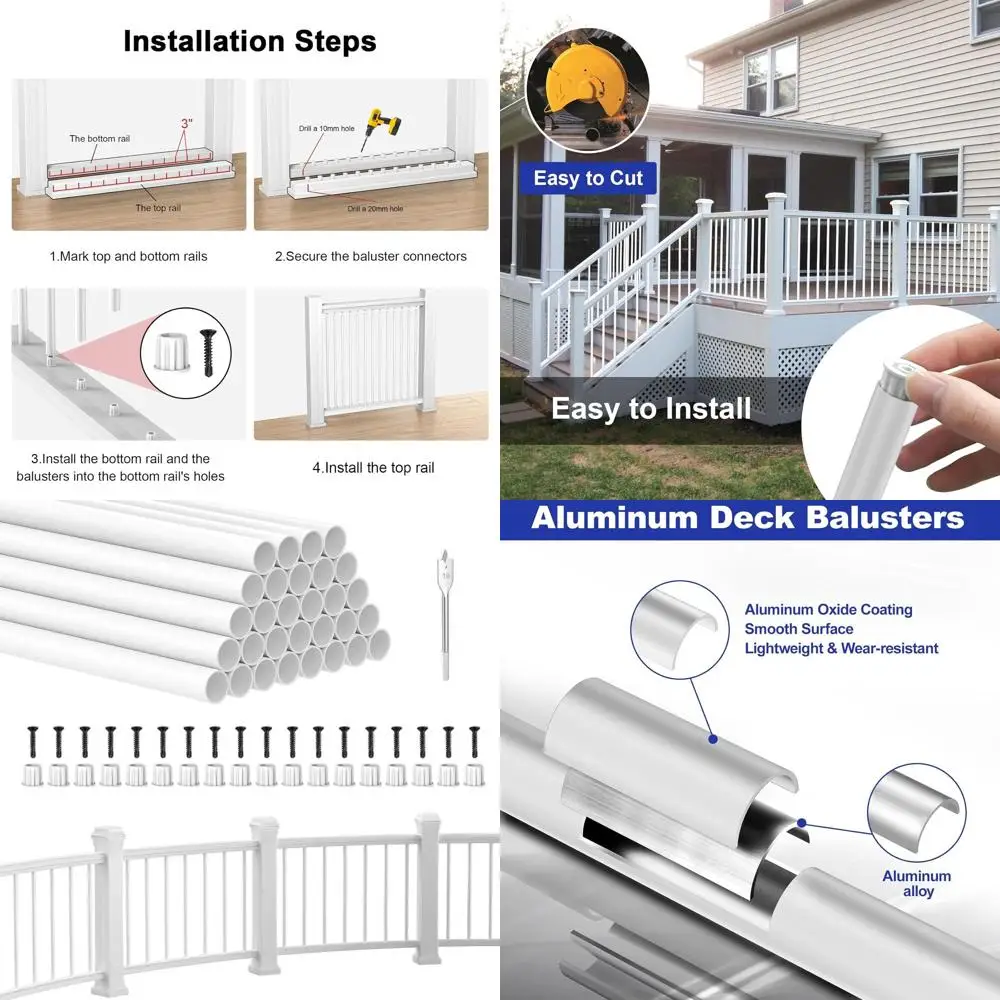 

36-Inch Deck Balusters, 30-Pack, UV-Resistant, 3/4 Round White Railing Supports