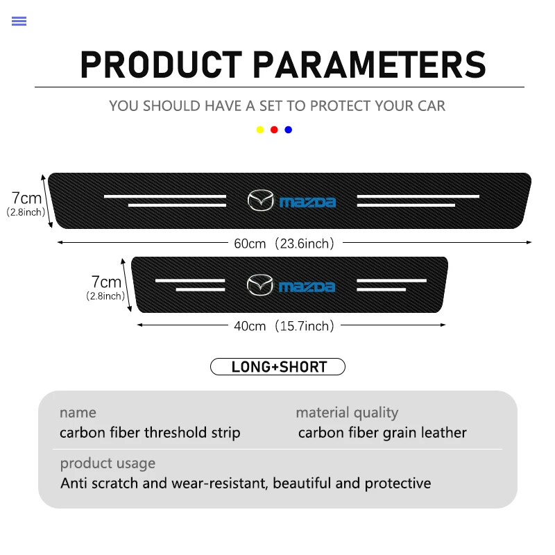 Car Door Threshold Scuff Plate Carbon Fiber Sill Protector Sticker For Mazda Atenza Demio CX3 CX5 CX7 CX30 MX3 MX5 Speed MPE MS