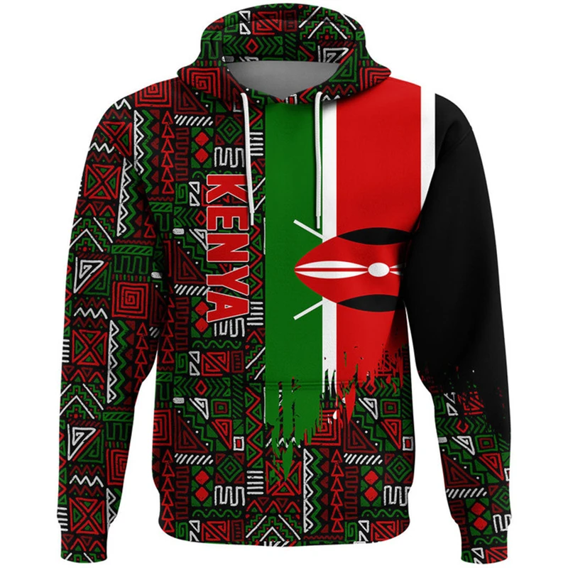 

3D Printing Stitching Color Kenya Men's Hoody Trachsuit Country Graphic Sweatshirts Male Spring New Casual Hooded Pullovers