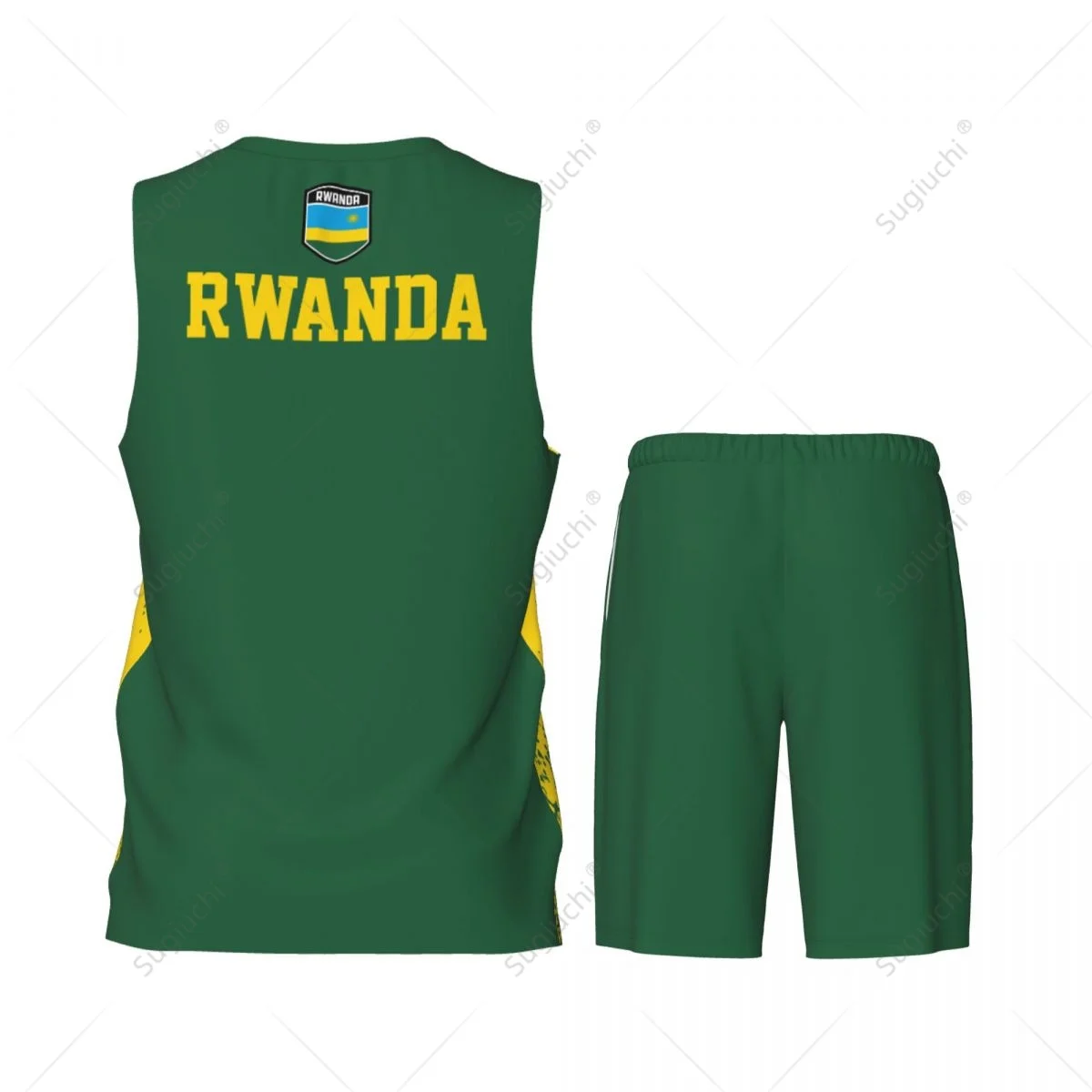 Team-up Rwanda Flag Grain Men Basketball Jersey Set Shirt & Pants Sleeveless Custom Name Nunber Exclusive