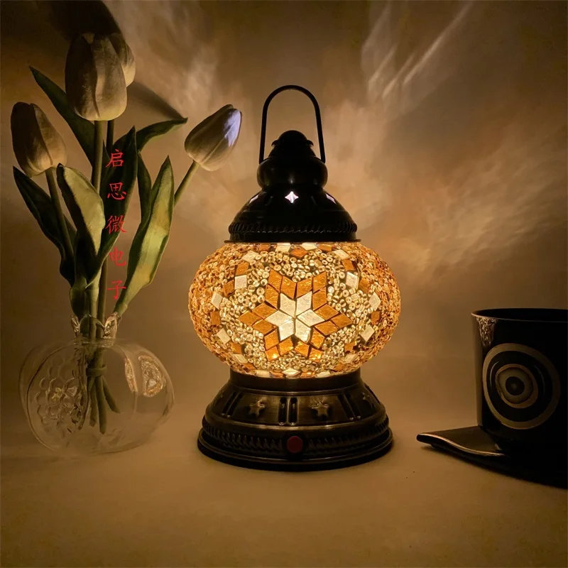 Rechargeable Turkish Mosaic Table Lamp Deco Handcrafted Lampe Abajur Para Quarto Bed Night Light Lampara De Noche Dormitorio