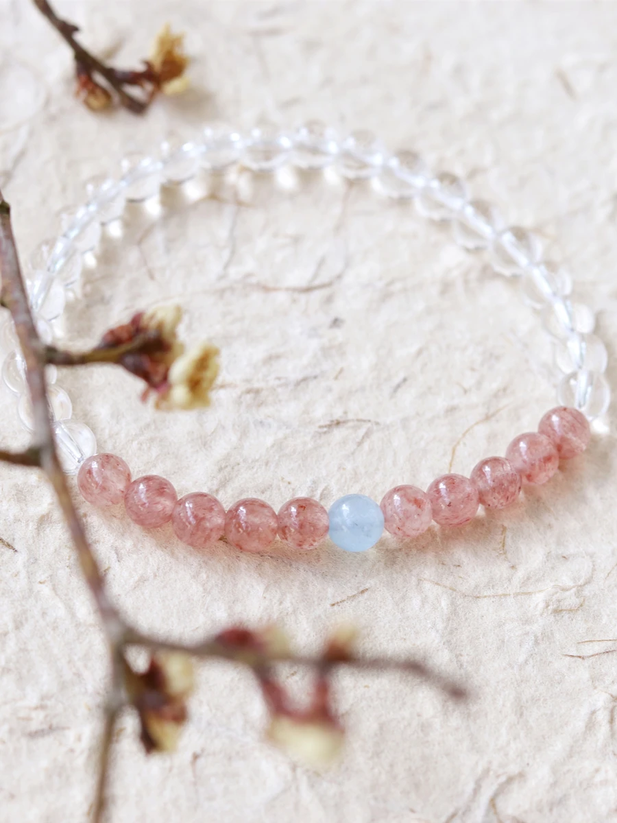 

Lii Ji настоящий камень целебный браслет кристалл кварц клубника кварц аквамарин браслет женские ювелирные изделия подарок