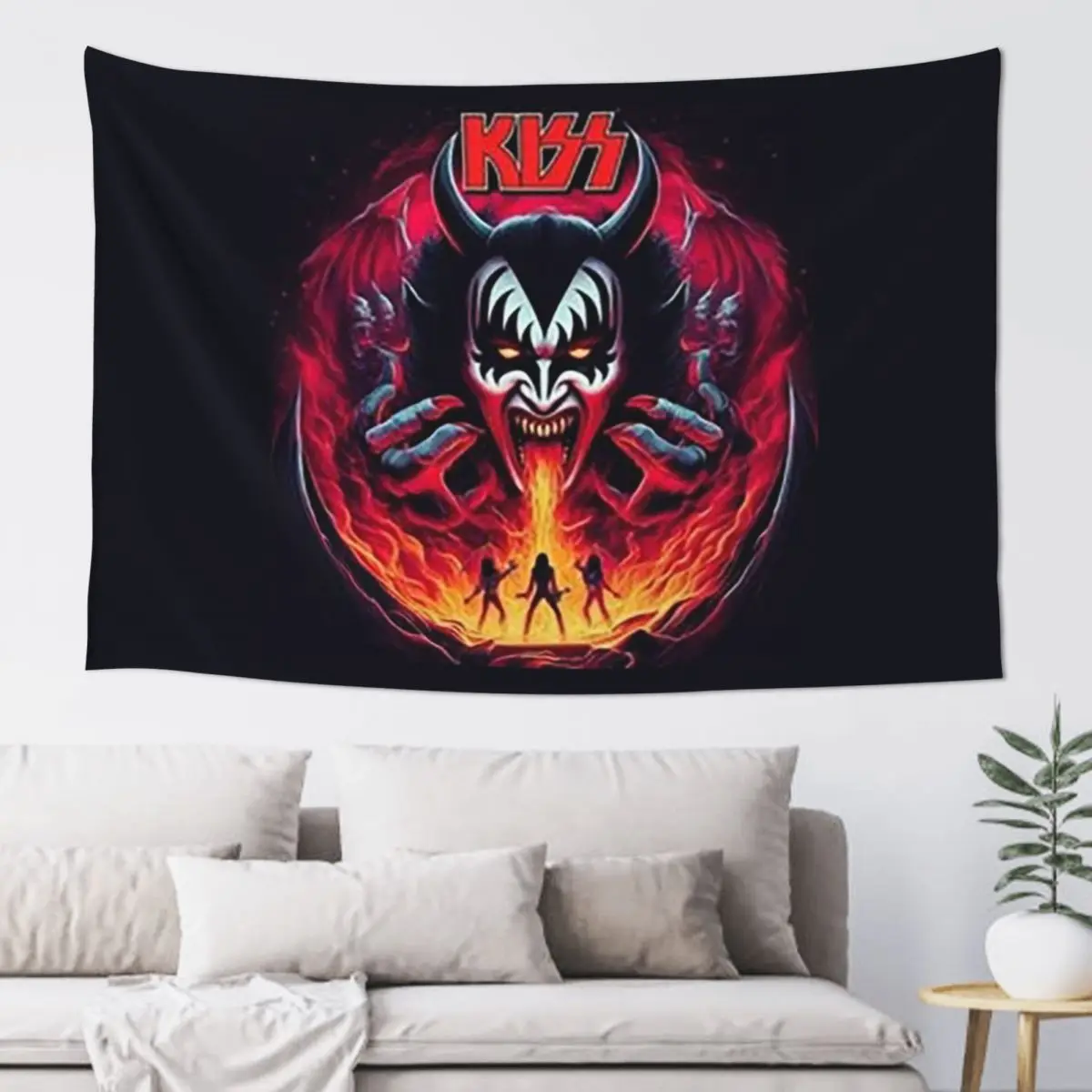 KISS The Band Demon Red Rock Music Tapestry Art Wall Hanging Aesthetic Home Decor Tapestries for Living Room Bedroom Dorm Room