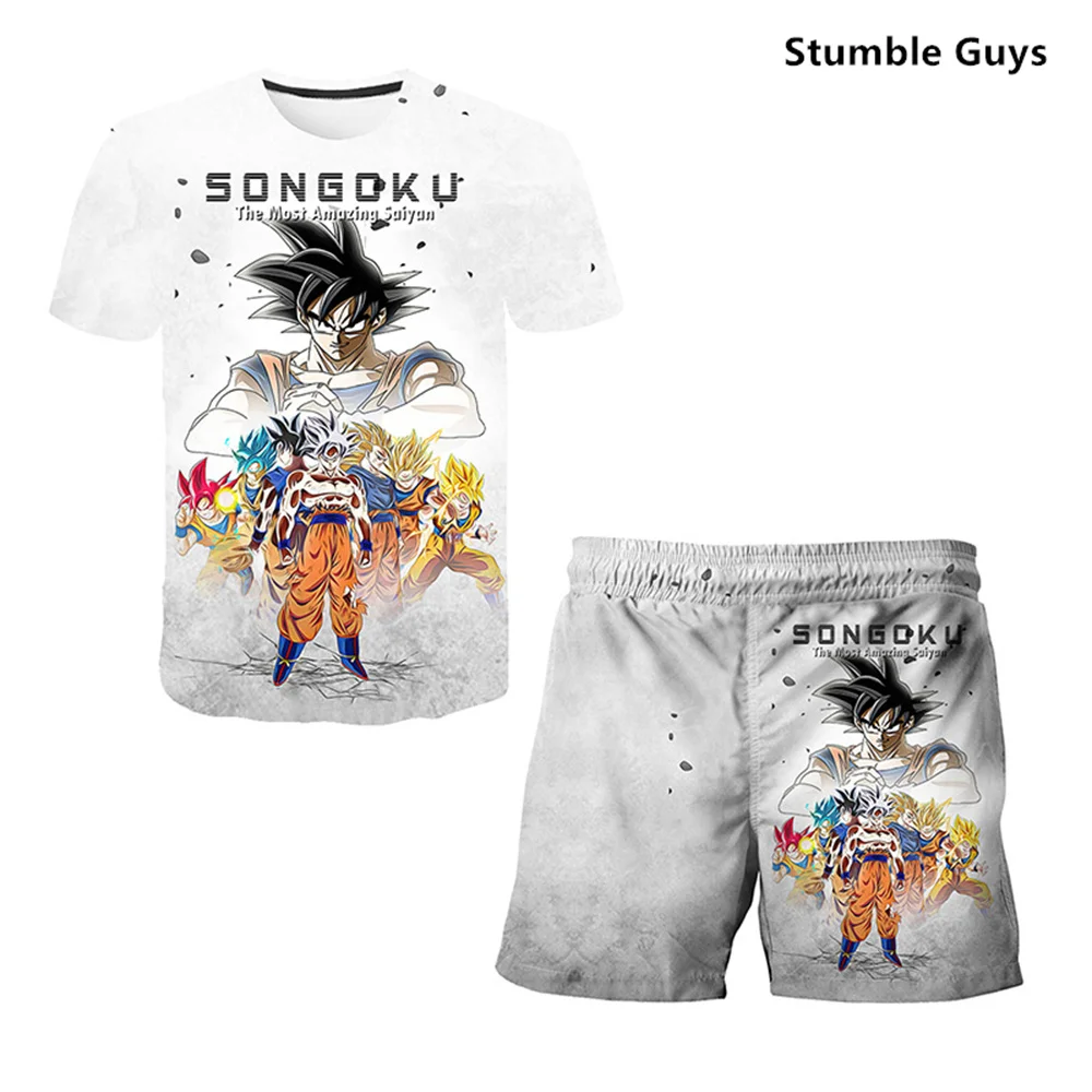 Camiseta de Dragon Ball para niños, Tops de Goku Vegeta, ropa de Anime japonés, camiseta de verano y pantalones cortos, conjuntos de 2 piezas