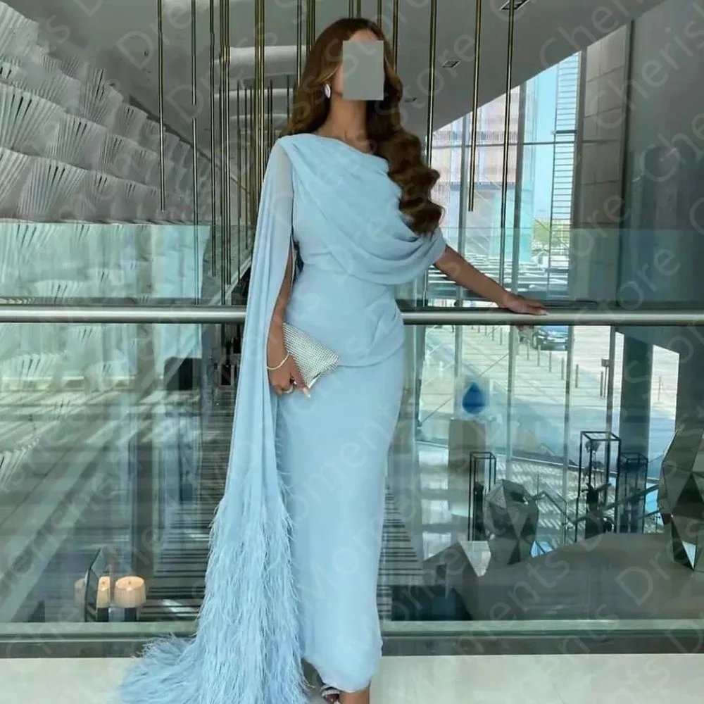 Sky Blue Mermaid Evening Dresses Long 2024 One-Shoulder Plus Size Dubai Arabic Women Party Gowns Wedding Celebrity فساتين سهرة