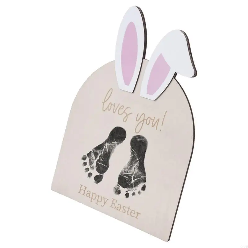 Baby First Footprint Art Wooden Message Card Happy Easter Footprint Sign Nursery Decoration Newborns Photography