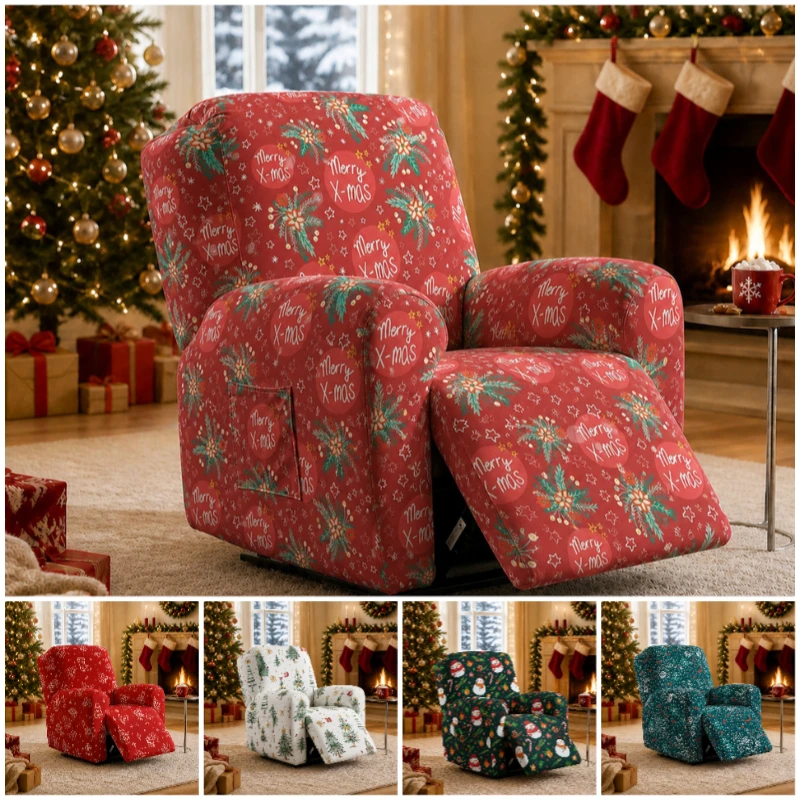 Christmas Printed Split Sofa Cover Full Wrap Recliner Chair Slipcover Removable Washable Couch Slipcover for Home Festival Decor