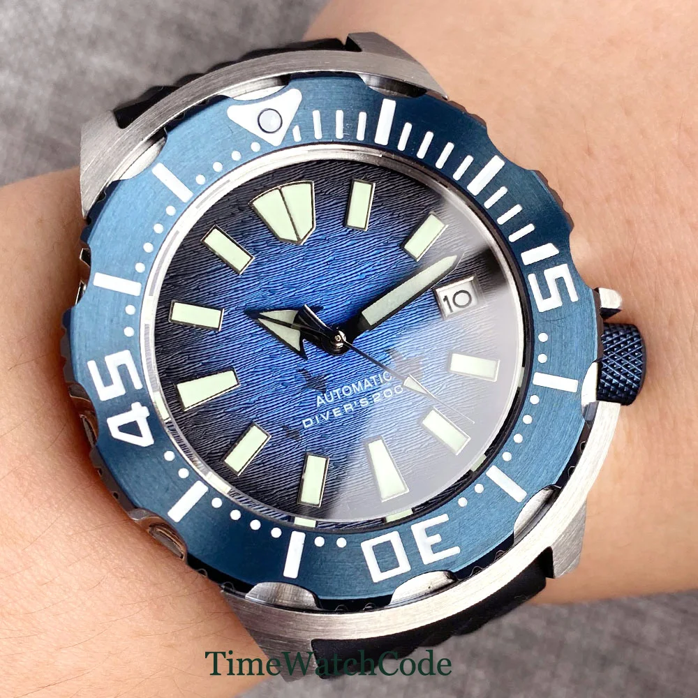 

Tandorio Monster Automatic Watch for Men NH35 Mechanical Movement Sapphire Crystal Blue Coating Luminous Dial 20BAR Waterproof