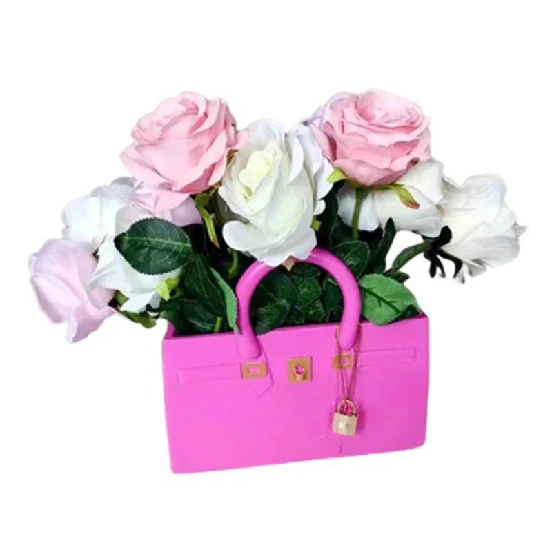 

Resin Handheld Bags Flower Vases Bag Ornaments Sculptures Flowers Vessels Aesthetic Living Room Table Decoration Accessories