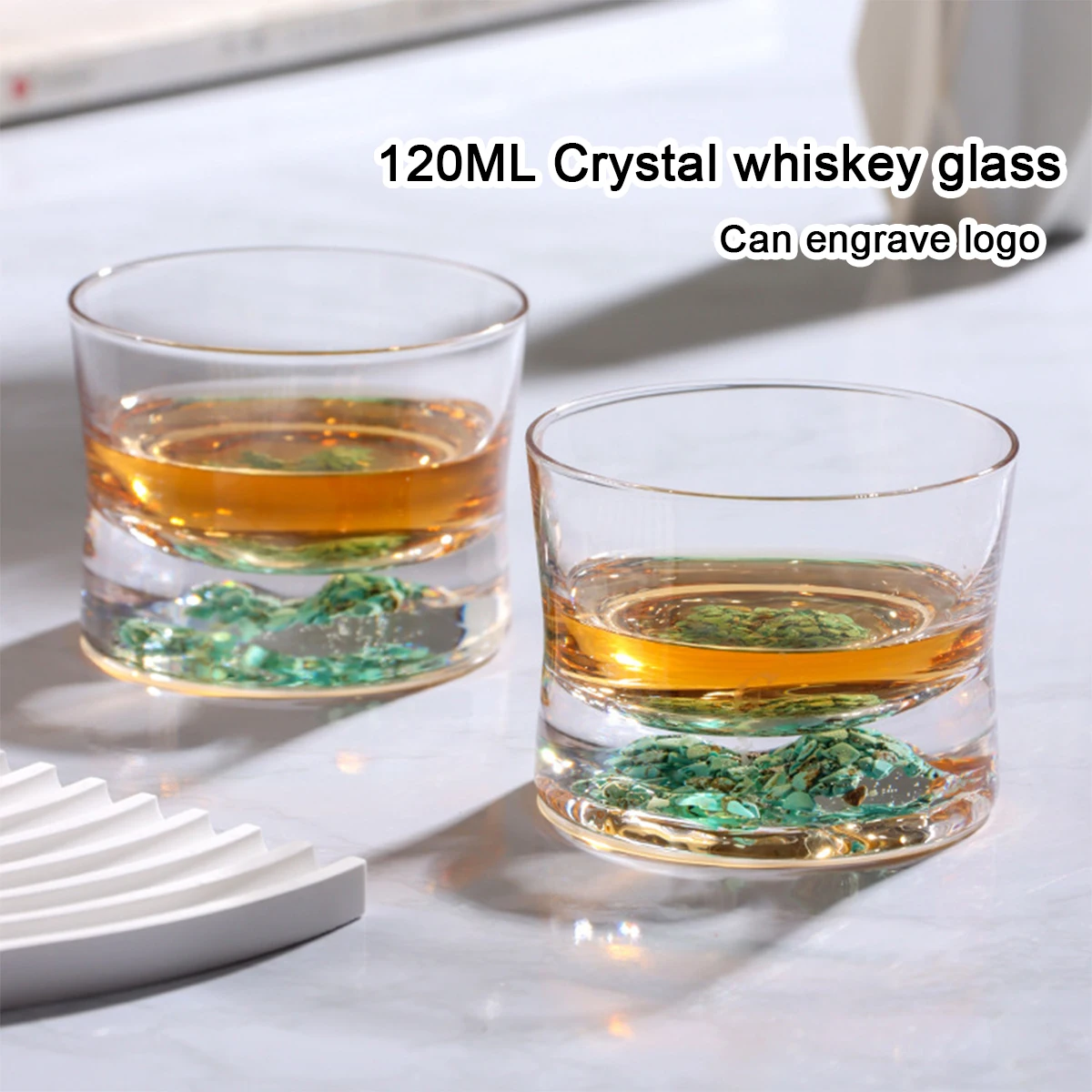 (Can Engrave Logo) 120ML Turquoise Bar Crystal Whiskey Glass, Home Beer Cup, Water Glass, Red Wine Cup, Can Match Gift Box