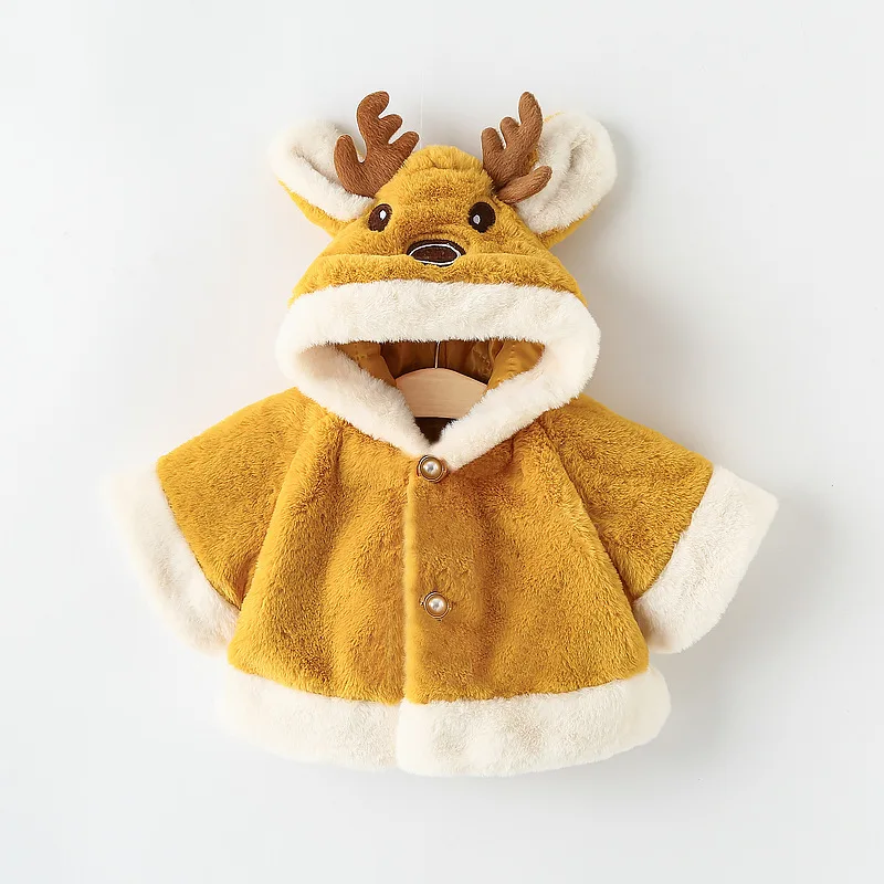 Weihnachts-Plüschjacke für Babymädchen, Niedlicher Elch-Wintermantel, Wärmehaltende Kapuzenjacke, Kleine Prinzessinnen-Umkleidung, Kleidung für Kleinkindmädchen – Detail 9