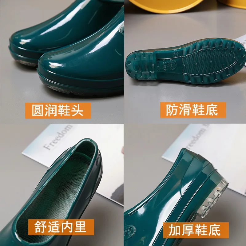 Ladies Rubber Shoes Female Kitchen Non-slip Work Waterproof Shallow Mouth Adult Flat Bottom Short Tube Shoes Low-top Rain Shoes