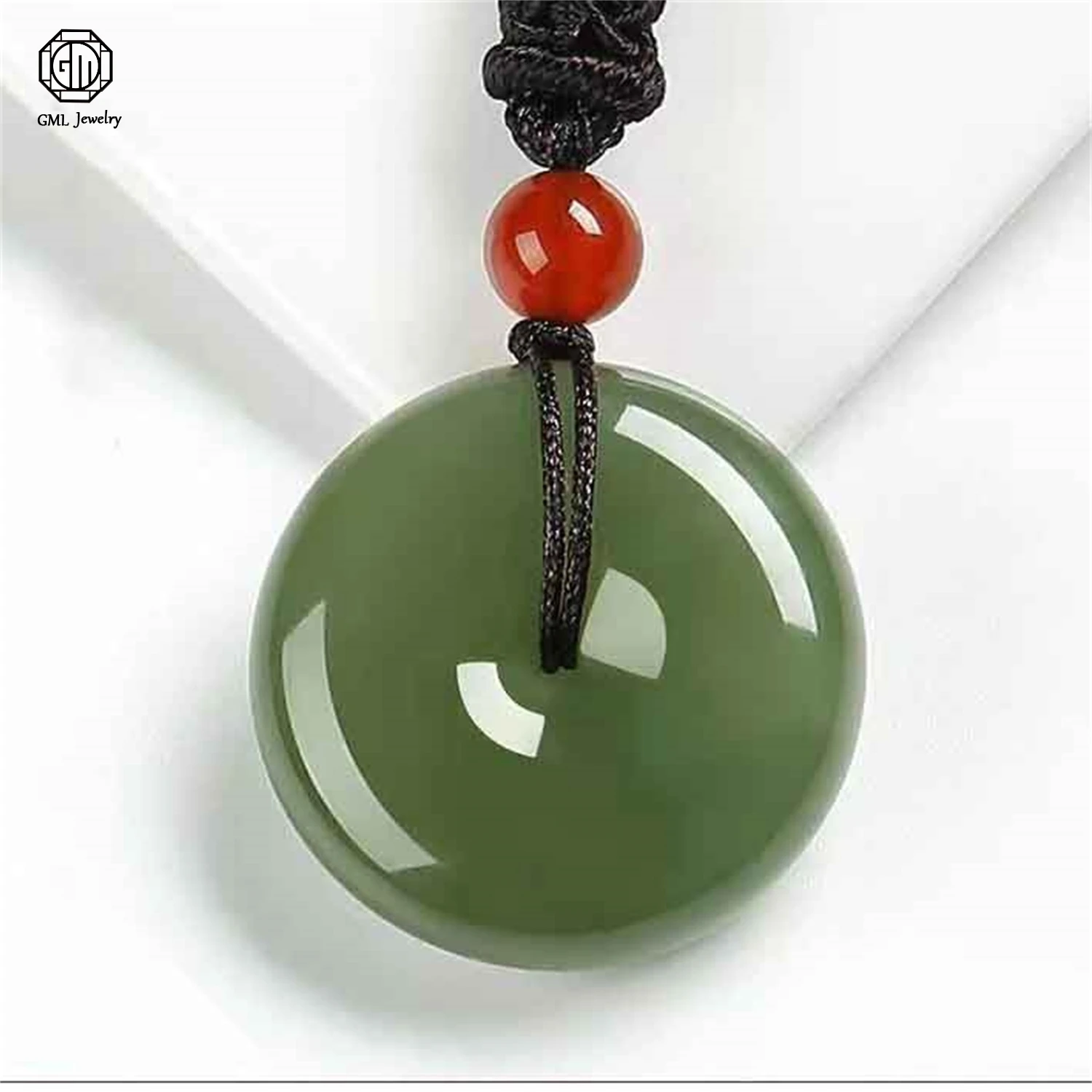 Natural Afghan White Jade Peace Lock Pendant Necklace Unisex Men Women Nephrite Jade Like Gemstone Round Safety Charm Jewelry