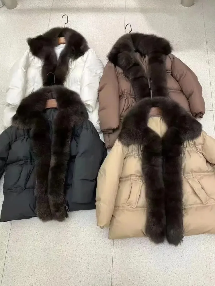 

OFTBUY Короткая куртка-пуховик женский пуховик зимний натуральный воротник из лисьего меха белое утиное пуховое пальто женское утолщенное теплое свободное пальто
