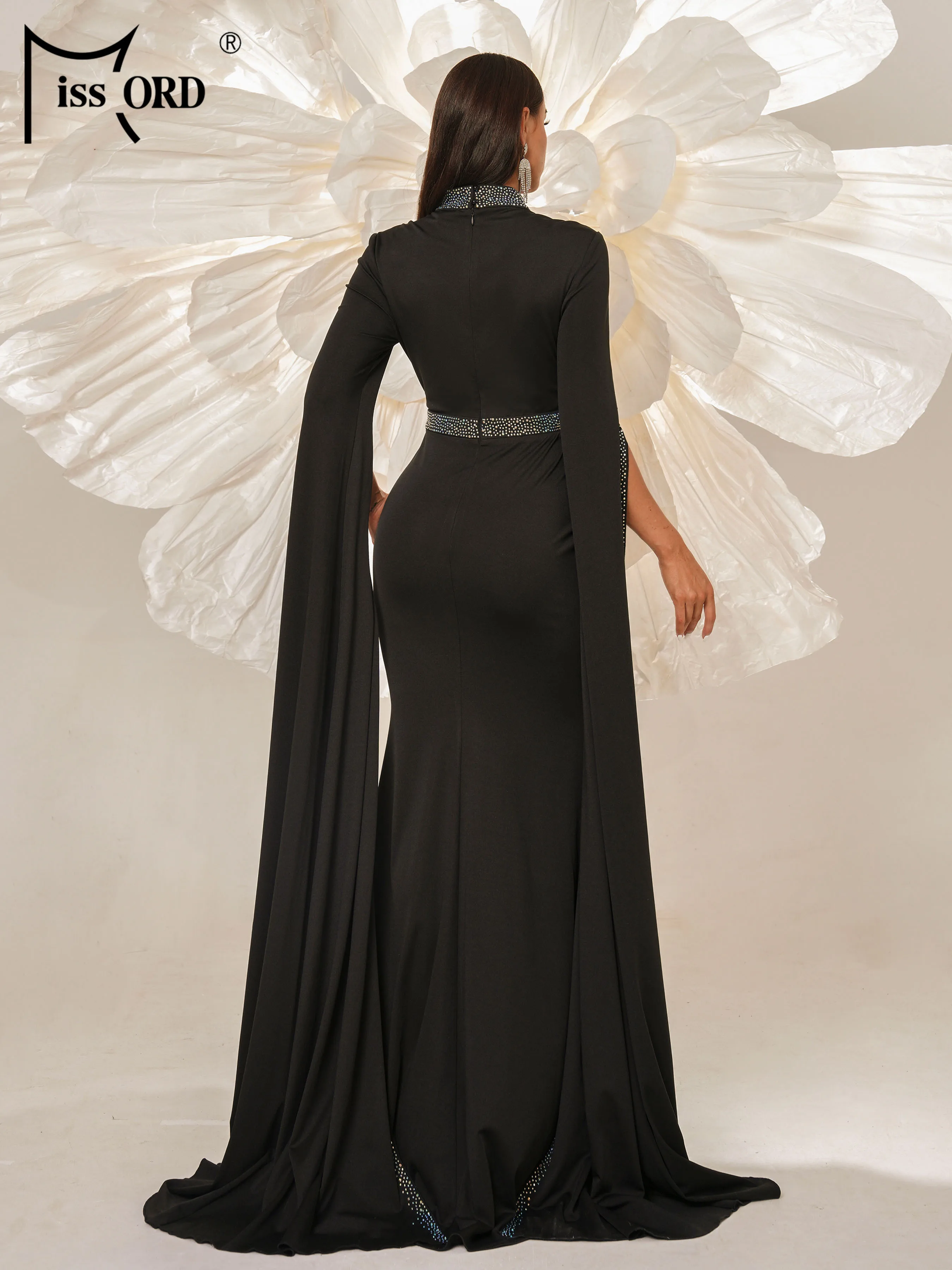 Missord New Round Neck Extend Sleeves Sequin Mermaid Evening Gown Wedding Birthday Party Formal Occasion Floor Length Dresses