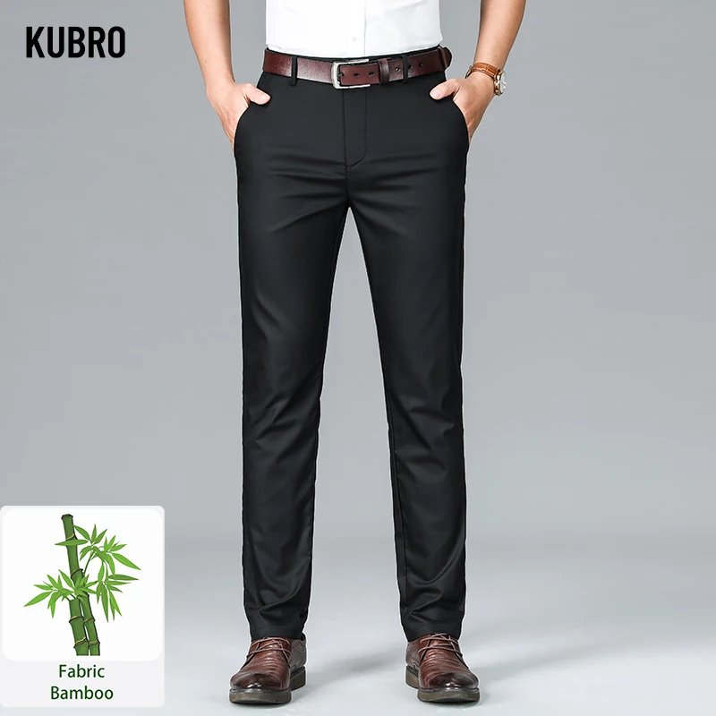 

KUBRO British Gentleman Office Business Casual Suit Pants Summer Thin Straight Versatile Bamboo Fiber Trousers Large Size 28-42