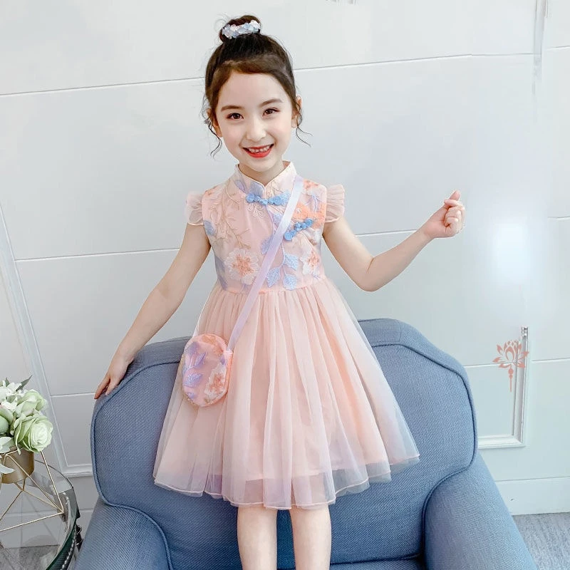 Girls Dress Summer Clothes Hanfu New Fashion Children\'s Vintage Net Yarn Dress Kids Girls Dresses for School Wedding of 12 Years