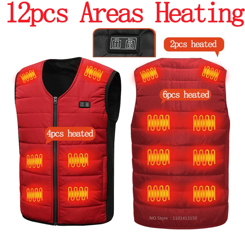 12 Area Heating Vest Men/Women Casual V-neck USB Heated Vest Smart Control Temperature Heating Jacket Cotton Coat Winter Hunting