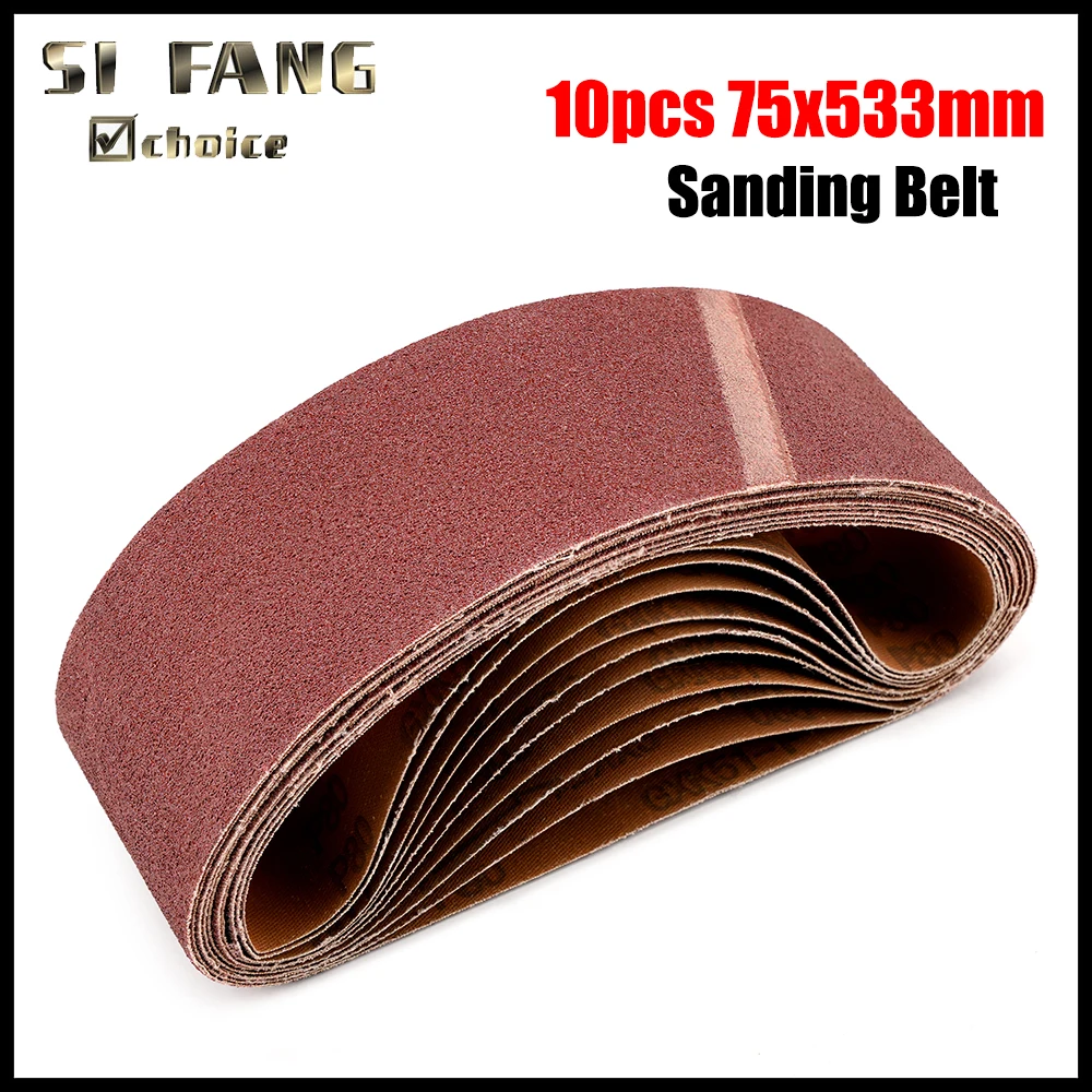 

10pcs Sanding Belt Set 75x533mm (3x21inch) 40/60/80/120/180 Grit Aluminum Oxide Abrasive for Sander Woodworking File Belt