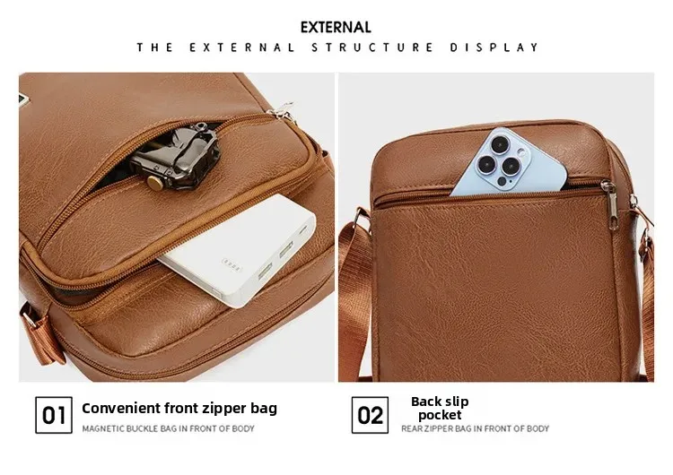 Herrentasche, PU-Leder, einzelne Umhängetasche, mehrlagiger Reißverschluss, großes Fassungsvermögen, Umhängetasche für den täglichen Gebrauch, Arbeit, Reisen, Business, Pendeln – Detail 12