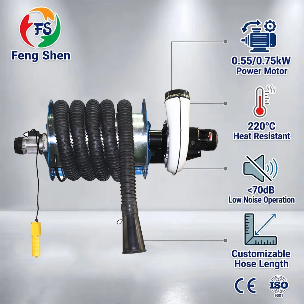 Heavy Duty Vehicle Exhaust Reel Blower CE High Temp Rubber Hose for Car Service Center Easy Install Workshop Air Purification