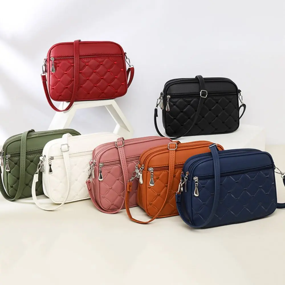 

Large Capacity PU Leather Crossbody Bag Heart-shaped Embroidery Solid Color Shoulder Bag Zipper Messenger Bag for Women Ladies