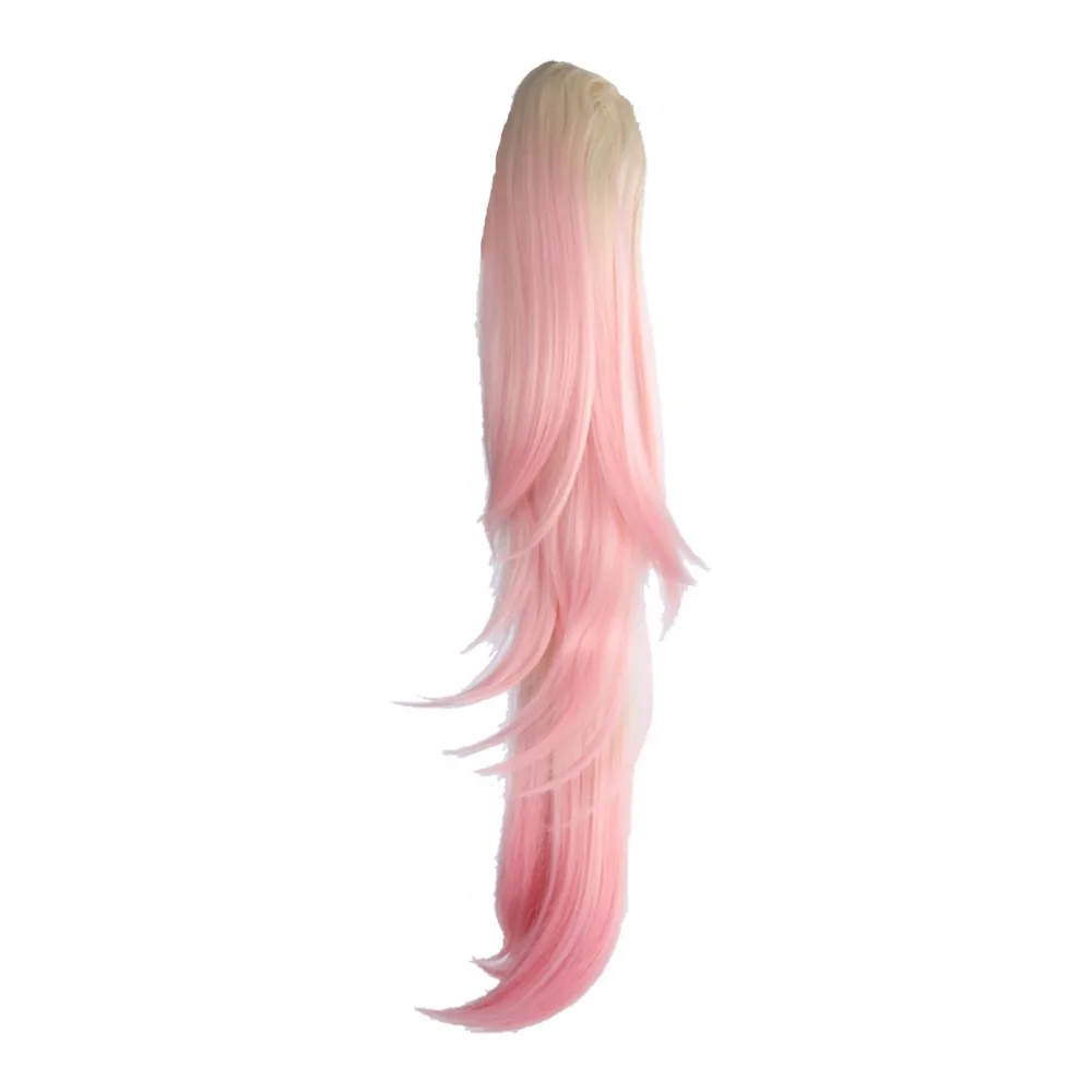 60cm High Temperature Synthetic Ponytail with Ombre Pink Color and Slightly Curled Ends Whimsical and Chic Synthetic Ponytail