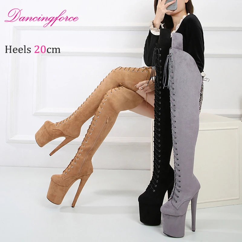 Faux Suede 20CM 8Inches Sexy Thigh High Boots High-Heeled Runway Shoes Models Pole Dance Long Boots