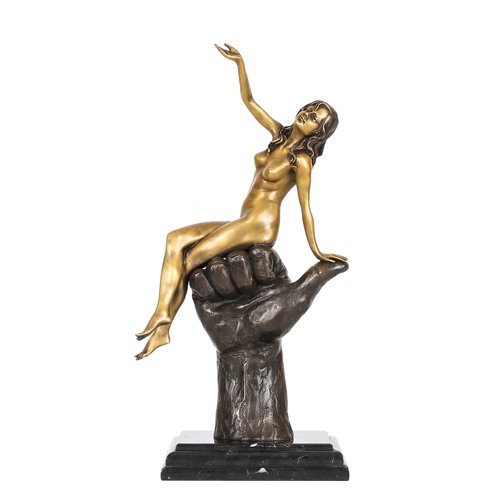 Nude Finger Woman Bronze Statue Sculpture Modern Erotic Female Art Marble Base Classy Naked Decoration Collection