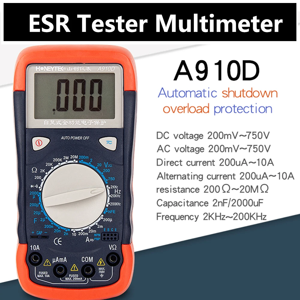 ESR Tester DC AC Digital Multimeter  750V Ohm Capacitance Diode measurement Multimetro Generation 10A Smart Intelligent Phone