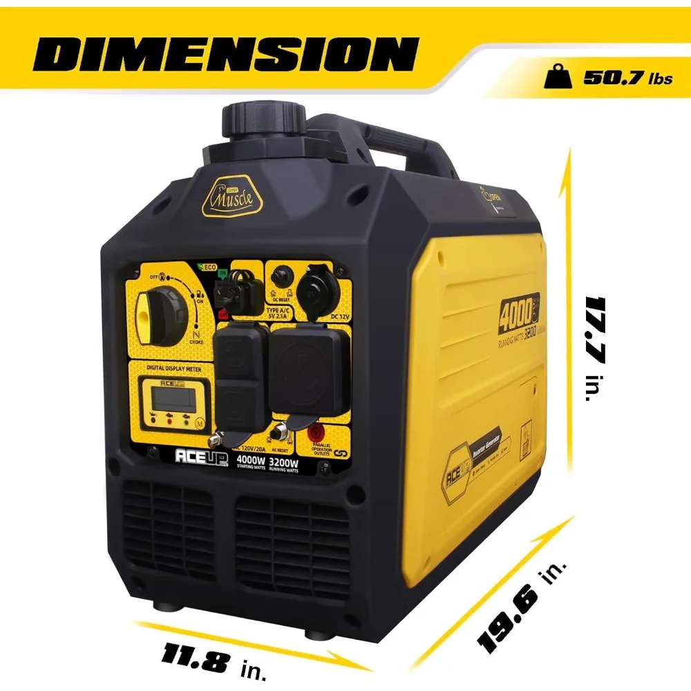 4000 ワットポータブルインバーター発電機、家庭用ガス駆動発電機、静か、RV 対応、EPA 準拠